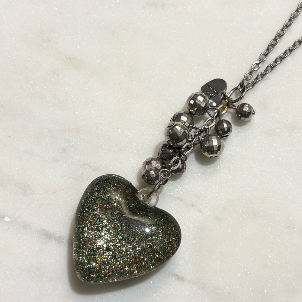 Aero Clear Resin Multi Color Glitter Puff Filled Heart Necklace Disco Charms